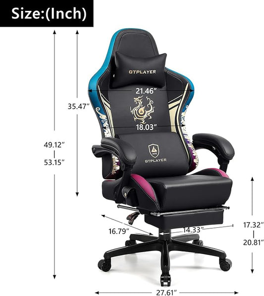 GTPLAYER Gaming Chair with Bluetooth Speakers and Footrest, Dragon Series Video Game Chair ,Heavy Duty Ergonomic Chair,Esports Gaming Chair,Computer Office Desk Chair by GTRACING(Black)