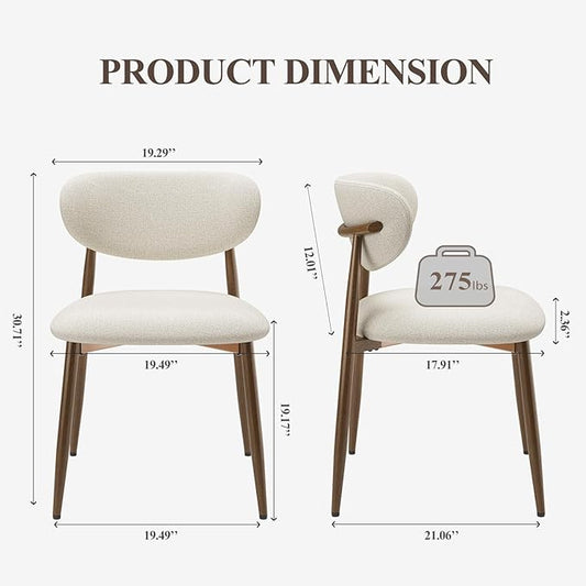 Dining Chairs Set of 2, Ergonomic Fabric Upholstered Seating with Wood Look Metal Legs and Anti Slip Pads, for Home and Restaurant Use, Beige