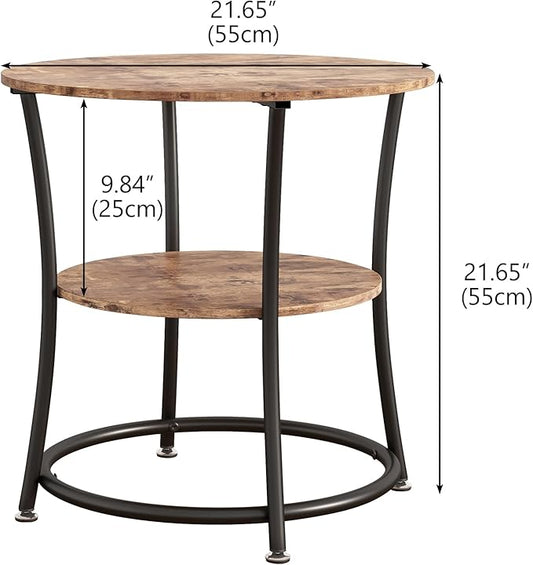 BOFENG Round Coffee Table Side Table,Round End Table with 2 Storage Shelves for Living Room, Bedroom,Small Space,Coffee Table Nightstand with Sturdy Metal Frame,Easy Assembly,Rustic Brown