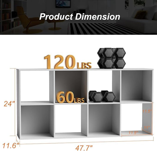 Sweetcrispy 8 Cube Storage Organizer - Open Cube Bookshelf with 4 Removable Back Panels, Display Storage Bookcase for Living Room, Bedroom, Entrance Hall, Home Office,47.7" L×11.6" W×24" H, Beige
