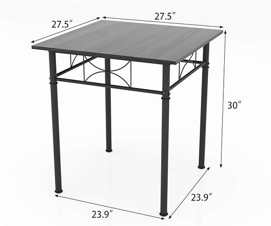 JOIN IRON 3-Piece Kitchen Dining Room Table Set for Small Spaces,Iron Wood Square Table with 2 Chairs for Kitchen Dining Room Furniture (Ash)