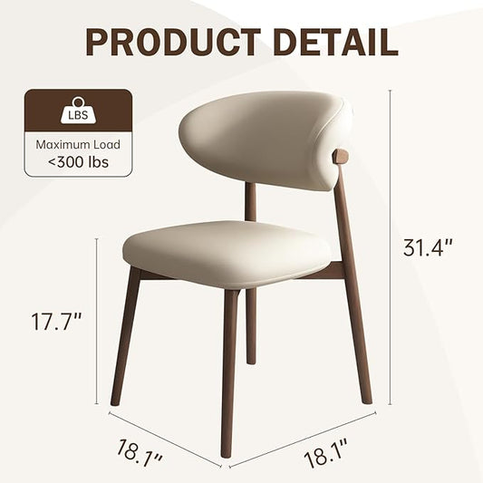 Upholstered Dining Chairs Set of 2,Mid Century Modern Kitchen Chairs with Back and Wood Frame,Faux Leather Dinner Chairs (White + Light Walnut Legs, Set of 2)