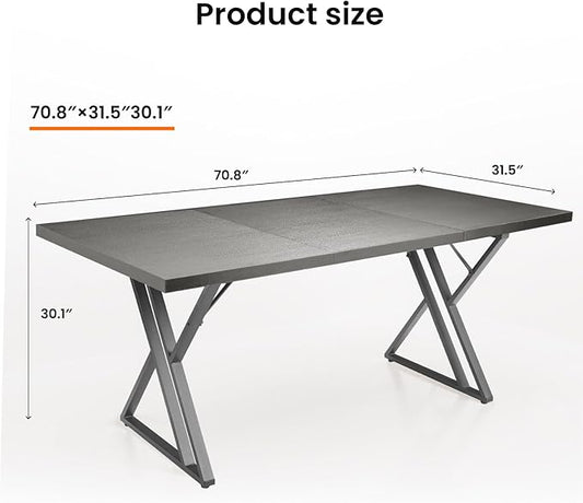 70.9Inch Office Desk, Executive Office Desk,Modern Industrial Style, Z-Shaped Table Legs, Country Black Wood Grain Top, for Home Office, Study, Conference (Ash Black)
