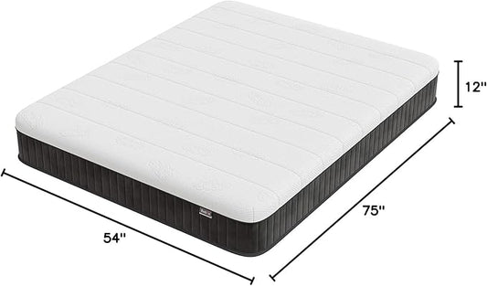Firm Double Mattress, 12 Inch Memory Foam Full Size Mattress, Full Bed Mattress in a Box,Pressure Relief & Firm Mattress Double Size