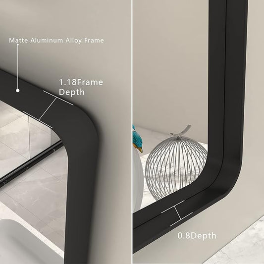 60x30 Black Framed Bathroom Mirror for Wall, Black Metal Bathroom Vanity Mirror, Modern Rectangle Mirror, Rounded Corner, Shatterproof, Anti-Rust (Horizontal/Vertical)