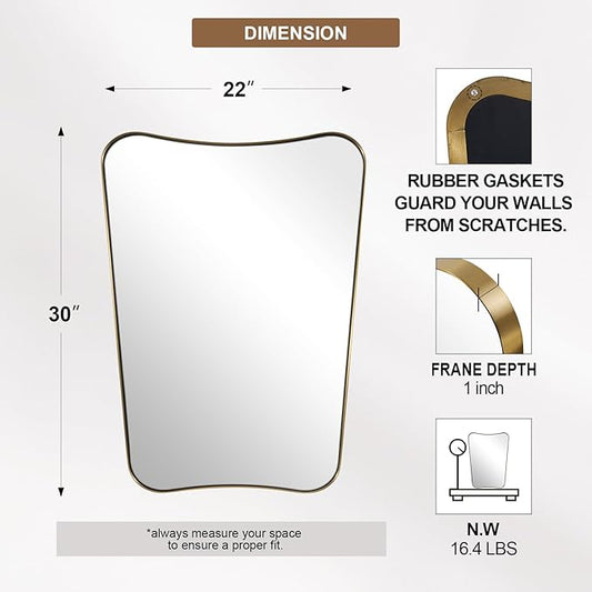 ANDY STAR Gold Vanity Mirror, 22x30 Inch Brushed Gold Bathroom Mirror, Antique Brass Asymmetrical Mirror in Rust-Proof Stainless Steel Metal Frame, Unique Butterfly Shape, Ideal for Home Remodel