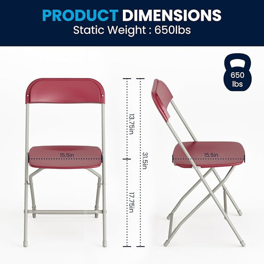 Flash Furniture Hercules Series Plastic Folding Chair - Red - 6 Pack 650LB Weight Capacity Comfortable Event Chair-Lightweight Folding Chair