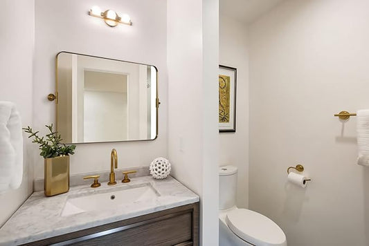 MOON MIRROR 36" x 24" Brushed Gold Rectangle Bathroom Mirror, Tilting Rounded Rectangular Metal Framed Pivot Wall Mirror, Hangs Horizontally Only(Overall 39.75" x 22")