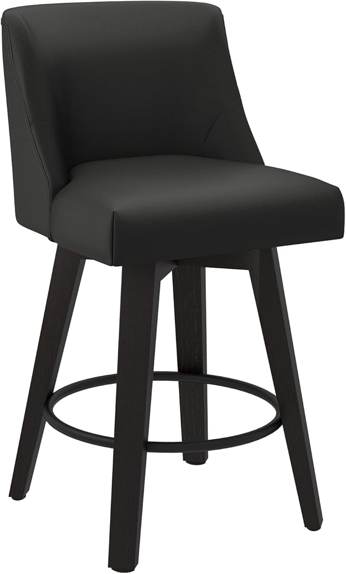 Counter Height Swivel Bar Stools Set of 3, 26 Inch Bar Stools with Footrest, Faux Leather Upholstered Barstools with Back and Solid Wood Legs for Kitchen Island, Dining Room,Pub,Black