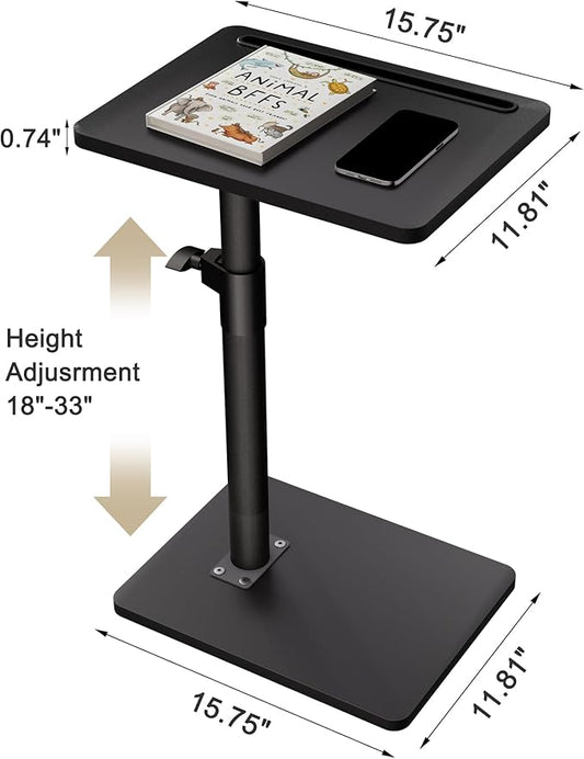 Sofa Armrest Tray Table for Couch - 360° Swivel Height Adjustable End for Small Spaces, Snack Side Table for Bed or Chair with Phone & Tablet Slot (Black,Standard)