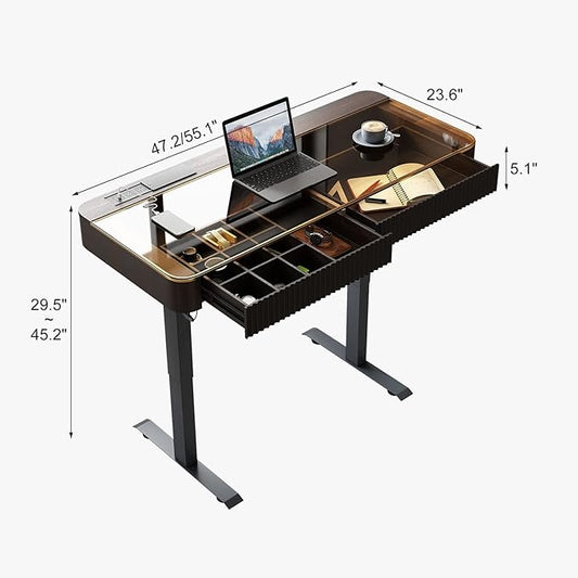 Lartis Office Desk, Electric Computer Lift Table Standing Desk with Drawer Charging USB Port, Home Office Laptop Table with Drawer