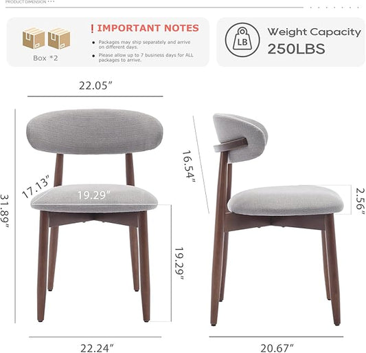 COLAMY Wooden Dining Chairs Set of 4, Modern Fabric Upholstered Kitchen Chairs, Farmhouse Dining Room Chair with Foot Pegs, Light Grey