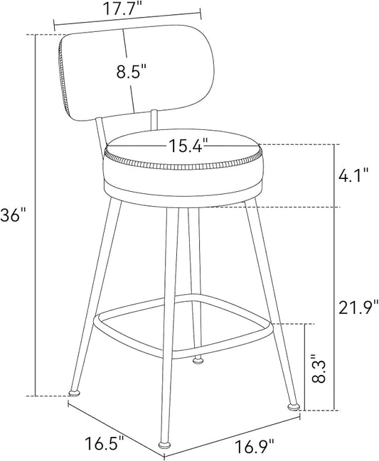 Counter Height Bar Stools, 26" H Swivel Barstools Set of 6, Faux Leather Kitchen Counter Stools with Back and Stylish Stitching, Metal Frame, Pub, Home Bar, Balck Green