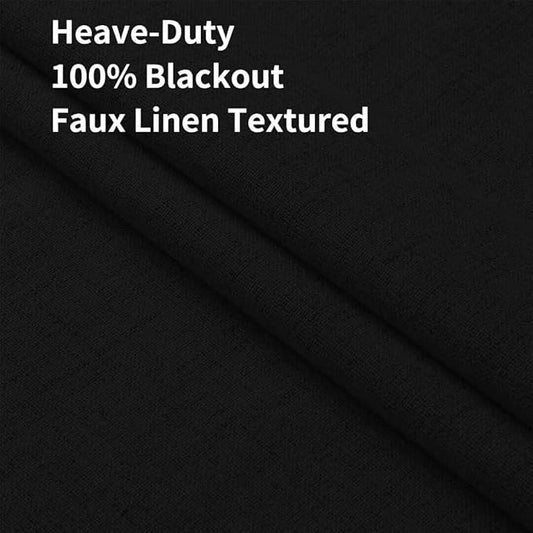 Joydeco Natural Linen Curtains 108 inch Length 2 Panels Set Burg 100% Blackout Patio Door Curtain Room Darkening Sliding Door Curtains Thermal Insulated Back tab Rod Pocket(105x108 inch, Black)