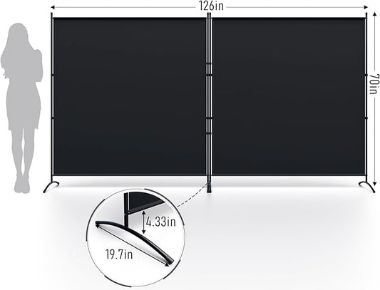Room Divider 126''W x 71''H Large 2 Panel Privacy Screen for Room Partitions, Portable Room Divider Screen for Room Separtion, Freestanding Fabric Wall Divider for Office, School, Room Separator Black