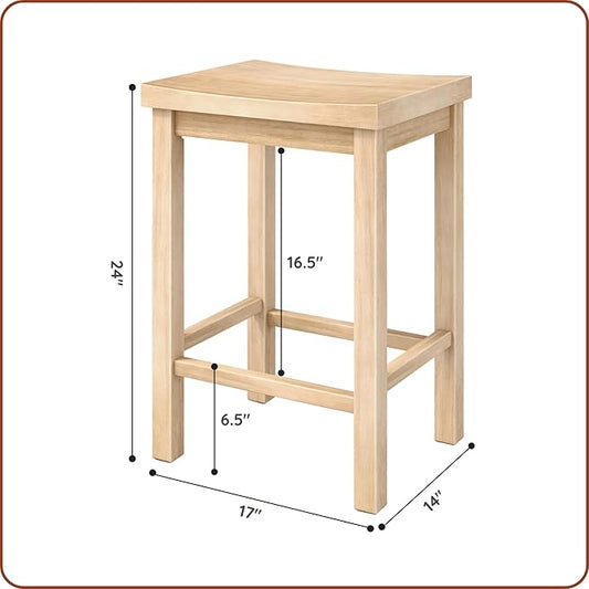 Grain & Grove Smith Collection Set of 4 Solid Wood Counter Height Bar Stools, 24-Inch Saddle Seat Backless Stools, Ideal for Kitchen Island, Dining, or Home Bar Seating, Blonde