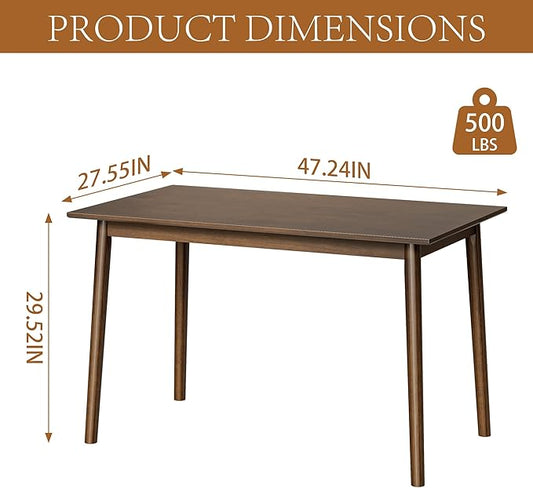 100% Solid Wood Rectangular Dining Table - 47.2" Mid Century Modern Kitchen Table, Wooden Dining Tables Seats 2-4 People,Small Farmhouse Rectangle Desk for Dining Room, Kitchen, Living Room (Walnut)