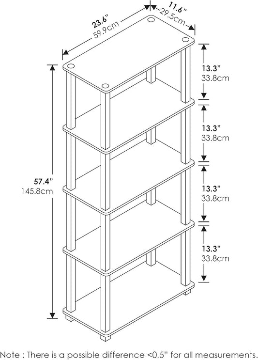 Furinno Turn-N-Tube 5-Tier Multipurpose Shelf / Display Rack / Storage Shelf / Bookshelf, Square Tubes, French Oak Grey/Black