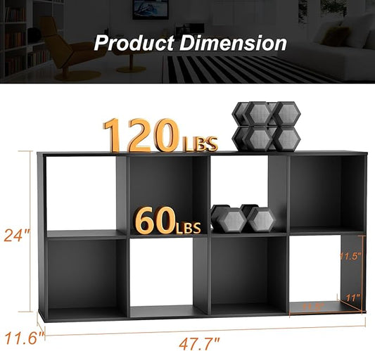 Sweetcrispy 8 Cube Storage Organizer - Open Cube Bookshelf with 4 Removable Back Panels, Display Storage Bookcase for Living Room, Bedroom, Entrance Hall, Home Office,47.7"L×11.6" W×24"H, Drak Black