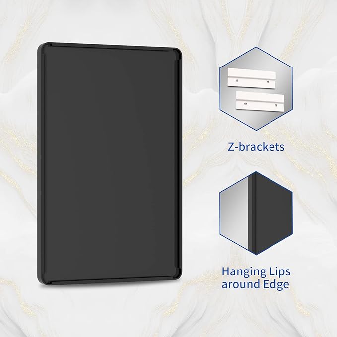 WEER Black Framed Mirror for Bathroom, 24x32 Inch Matte Black Bathroom Vanity Mirror, Rectangular Black Metal Framed Wall Mirror with Tempered Glass, Rounded Corner, Anti-Rust (Horizontal/Vertical)