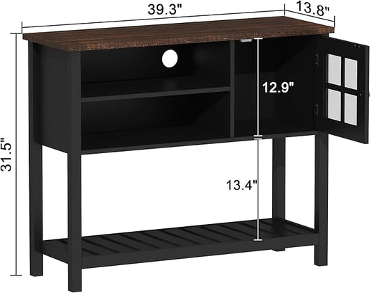 ChooChoo Farmhouse Coffee Bar Cabinet, Buffet Cabinet with Storage, Sideboard Buffet with Glass Door, Console Table for Kitchen, Hallway, Entrance, Black