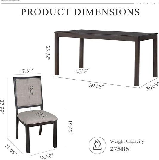 COLAMY Rectangular Dining Table Set for 4, Wood Dining Table for 4 with Chairs, 60 Inch Dining Table and Chairs for Kitchen, Dining Room, Brown