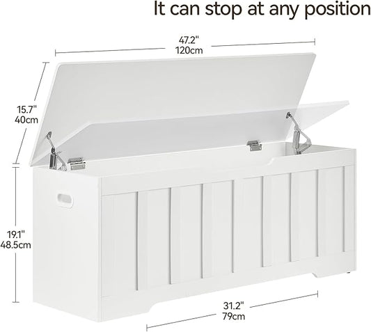 47.2" Storage Chest Extra Large,Storage Trunk with 2 Safety Hinges,Wooden Storage Bench,Shoe Bench,47.2x15.7x19.1 Inch,Easy Assembly,Storage Bench for Bedroom,Living Room,entryway(White).