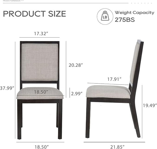 COLAMY Wood Dining Chairs Set of 2, Mid Century Modern Upholstered Kitchen Chairs,19 Inch Fabric Dining Chair with Back for Kitchen Dining Room,Brown