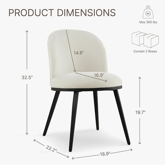Dining Chairs Set of 6, Fabric Upholstered Dining Room Chairs with Ergonomic Backrest & Metal Legs, Modern Kitchen Side Chairs for Home, Restaurant, and Café, Ivory, 2 Boxs