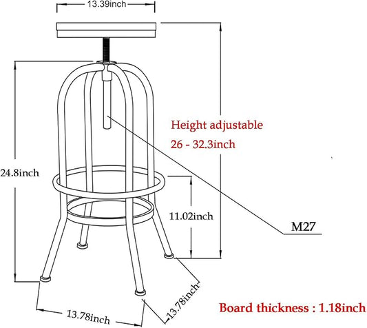 Diwhy Industrial Bar Stool-26-32 Inch Adjustable Swivel Metal PU Leather Seat Stool Bar Height Bar Stool with Footrest-for Kitchen, Dining Side Chair, Pub, Bistro, Set of 2, Copper