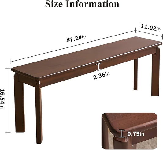 Dining Bench, Solid Wood Bench with Wide Seat, Mid Century Modern Bench, End of The Bed Bench, 47.2" L x 11" W x 16.5" H(Walnut)