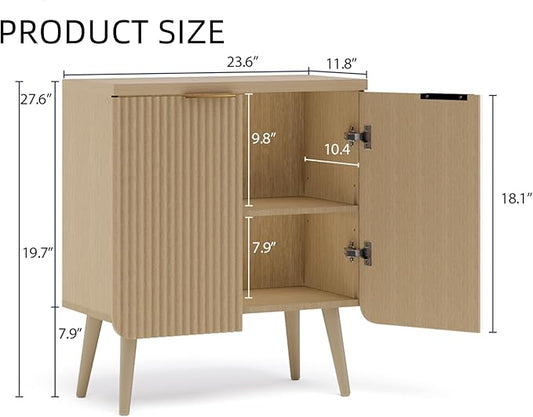 Buffet Cabinet, Sideboard Fluted Cabinet Modern Kitchen Buffet Storage Cabinets with Doors and Shelves, Wood Farmhouse Coffee Bar Station for Entryway & Dining Room & Living Room, Natual Oak