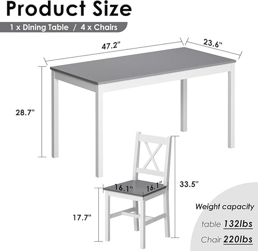 sogesfurnituer 5 Piece Kitchen Dining Room Table Sets for 4, Modern Space-Saving Dining Furniture, 47.5'' Pastoral Rectangular Dining Table Furniture Set for Kitchen, Grey&White
