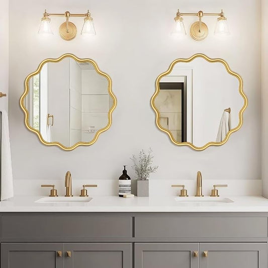 PROHOMEWARE Gold Round Mirror 20 Inch Wavy Bathroom Vanity Mirror Gold Frame Modern Wall Mirror Decorative Wall-Mounte Anti-Rust, Tempered Glass