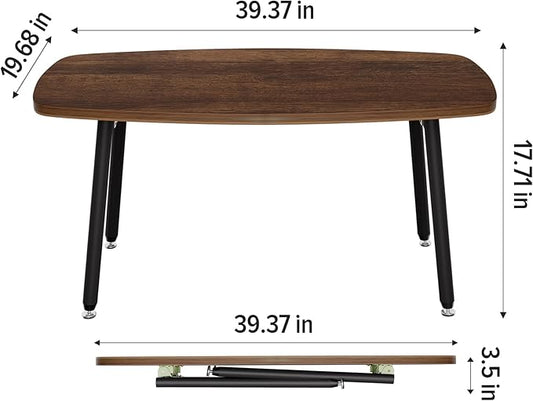 WOHOMO Folding Coffee Table Rustic Small Coffee Tables for Living Room Farmhouse Portable Table for Small Spaces Rectangular Mid Century Coffee Table, No Assembly 39.3 * 19.6 * 17.7IN, Walnut