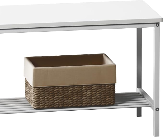 soges 4 Pieces Dining Table Set, 43.3 inch Kitchen Table Set for 4, Dining Set with 2 Chairs and Bench with Storage Rack, Nesting Furniture Set for Dining Room, Kitchen, Restaurant, White