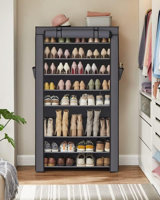 SONGMICS Shoe Rack with Non-Woven Fabric Cover, 9 Tier Storage Shelf for 40-50 Pairs of Shoes, Entryway, Suitable for Sneakers, High Heels, Flats, and Boots, Grey RXJ36G01