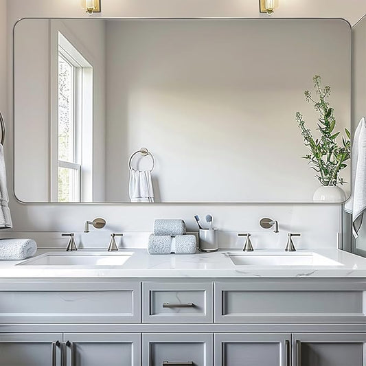 ANDY STAR Chrome Bathroom Mirrors for Over Sink, 30x55 Inch Polished Silver Mirror for Wall, Rectangular Metal Framed Vanity Mirror -Modern Clean Design with Superior Stainless Steel Frame