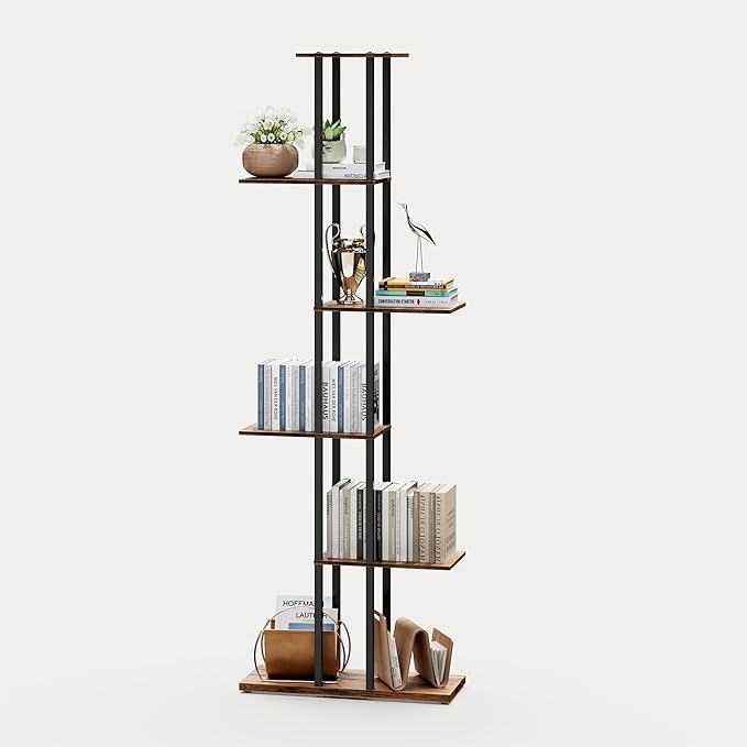 Bookshelf,Small Bookcase for Small Space,6-Tier Bookshelf for Living Room, Home Office, Study,9.45 x 20.8 x 62.2 Inches,Rustic Borwn