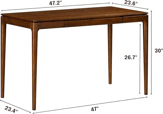 NTC Mingle Modern Wooden Rectangle Desk Table with Hidden Drawer – Waterproof & Heat Resistant, Dark Walnut
