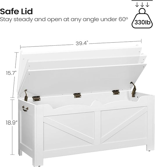 39.4" Storage Chest, Extra Large Storage Trunk with 2 Safety Hinges, Wooden Box Bench, Lift-Top Organizer Chest, Shoe Bench for Entryway, Bedroom, Living Room, White SB04503X