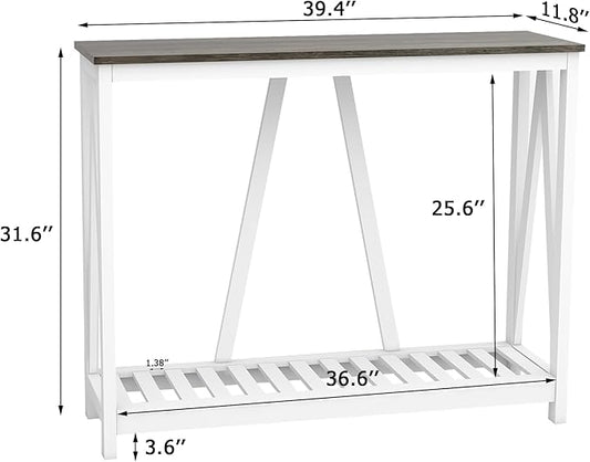 Farmhouse Console Table for Entryway, 39.3 Inch Sofa Table with Storage Shelf, Hallway Table, Narrow Behind Couch Table for Foyer, Living Room,Dark Oak