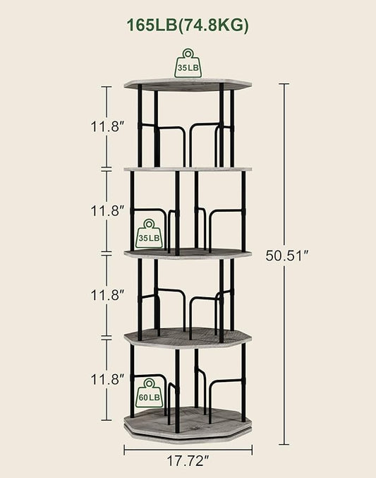 4 Tier Rotating Bookshelf, 360 Display Round Spinning Bookshelf Tower for Kids Room, Corner Shelf for Living Room, Office, Bedroom, Black