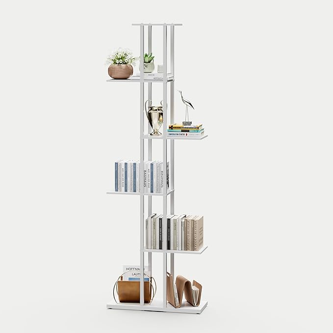 Bookshelf,Small Bookcase for Small Space,6-Tier Bookshelf for Living Room, Home Office, Study,9.45 x 20.8 x 62.2 Inches,White