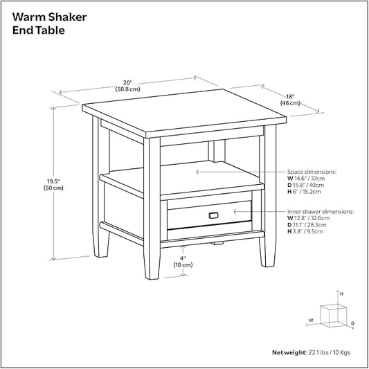 SIMPLIHOME Warm Shaker SOLID WOOD 20 inch Wide Rectangle Transitional End Side Table in Farmhouse Brown for the Living Room and Bedroom