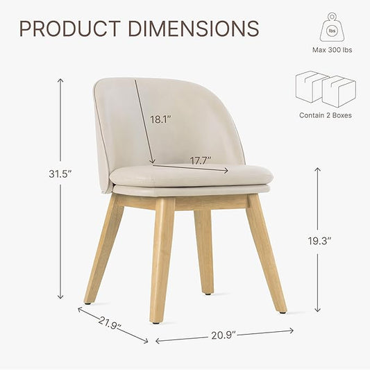 Wooden Dining Chairs Set of 4, Faux Leather Upholstered Modern Dining Room Chairs with Double-Layer Thick Seat Cushion & Ergonomic Backrest for Restaurant, Kitchen and Café, Beige, 2 Boxs