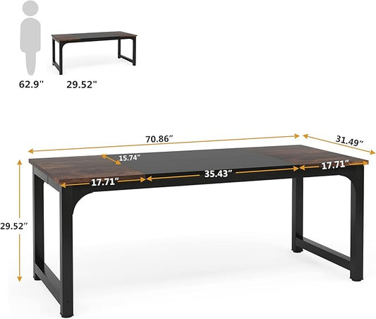 Tribesigns 70.8”Executive Desk, Large Office Computer Desk with Thicken Frame, Modern Simple Workstation Business Furniture for Home Office, Rustic Brown/Black