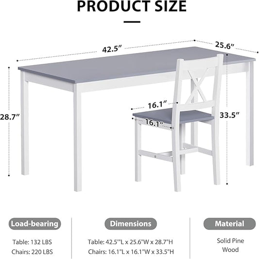 sogesfurniture 42.5''Dining Table Set for 4,Dinette Set for 4 Small Space,5 Pieces Dining Table for Kitchen, Dining Room, Pine Wood,Grey&White