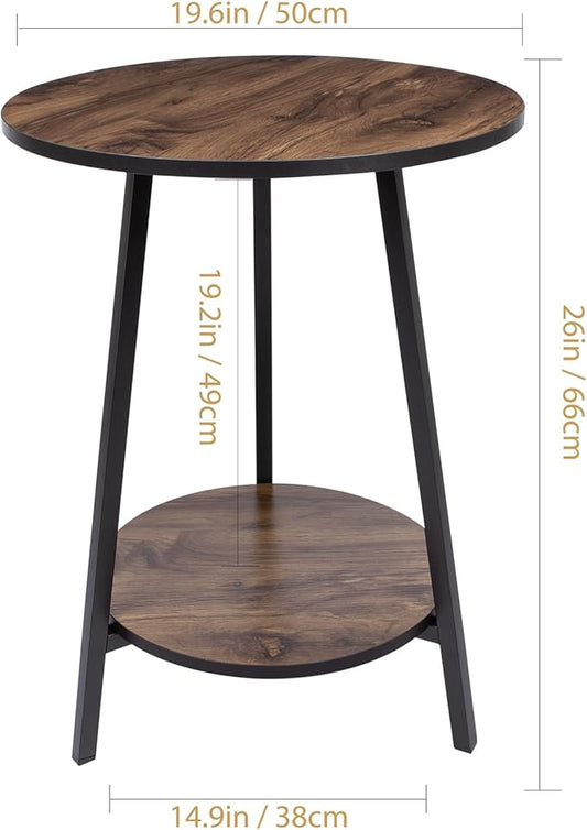 Side Table - Round Accent End Tables - Vintage Wood Color Tables for Sofa Living Room Bedroom Bedside Coffee Small Spaces - Waterproof Metal Frame, Scratch-Resistant - Easy Assembly