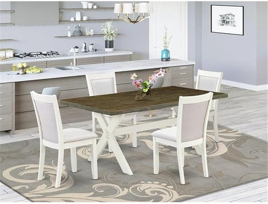 East West Furniture X077MZ001-5 5 Piece Dining Table Set Includes a Rectangle Dining Room Table with X-Legs and 4 Cream Linen Fabric Parsons Chairs, 40x72 Inch, Multi-Color